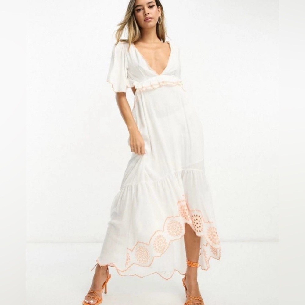 River Island White High-Low Maxi Dress with Peach Trim